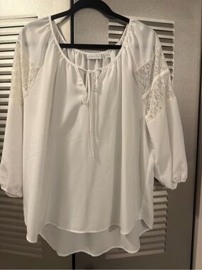 Women's White Lace-Inset Peasant Blouse